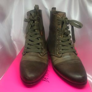 Army green distressed vintage army green booties